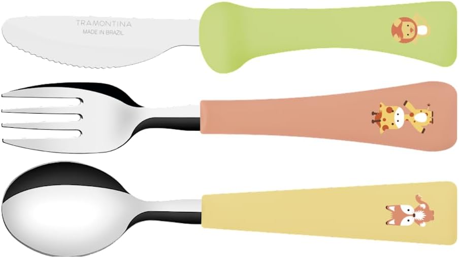 jogo de talheres infantil tramontina baby friends com lâminas de aço inox